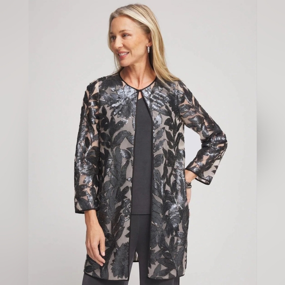 Chico's Jackets & Blazers - Chicos Black Sequin Floral Jacket